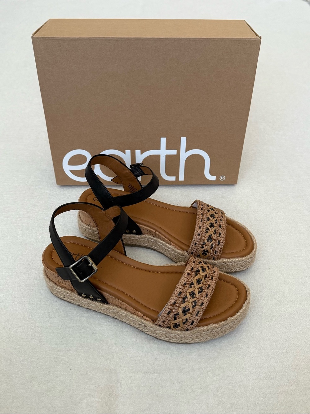 Black Tan Espadrille Platform Wedge Sandals Women’s Size 9M NWT - Picture 2 of 7